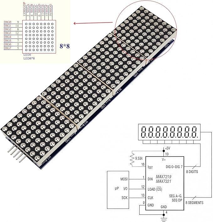 Yuuhseel 2PCS MAX7219 32x8 Dot Matrix LED Display Module 4 in 1 Common Cathode - Image 5