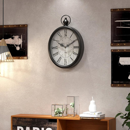 Menterry Large Oval Retro Wall Clock, Rustic Vintage Style, Antique Black | Battery Operated Silent Decor Wall Clocks for Living Room,Kitchen,Farmhouse,Office (15.5" H x 10.5" W)