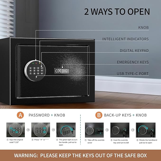 Safe, 1.2Cubic Feet Safe Box, Anti-Theft Digital Security Lock Box - Image 4