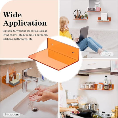 9 Inch Orange Wall Shelves, Acrylic Wall Mounting Ledges Display, Acrylic - Image 6