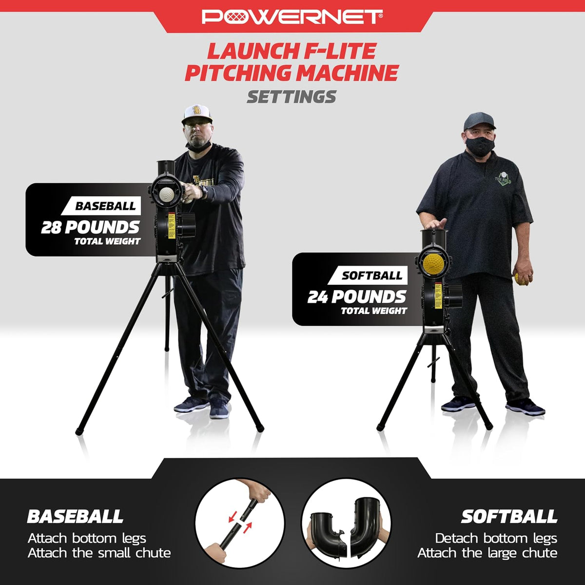 PowerNet Launch F-lite Softball & Baseball Pitching Machine, Dimpled Prac...