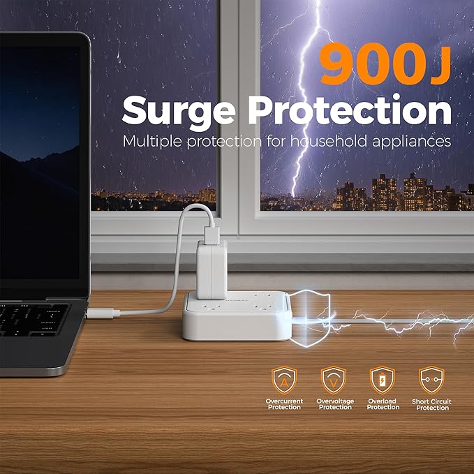 Surge Protector Flat Extension Cord 10FT, TESSAN Flat Plug Power Strip - Image 2