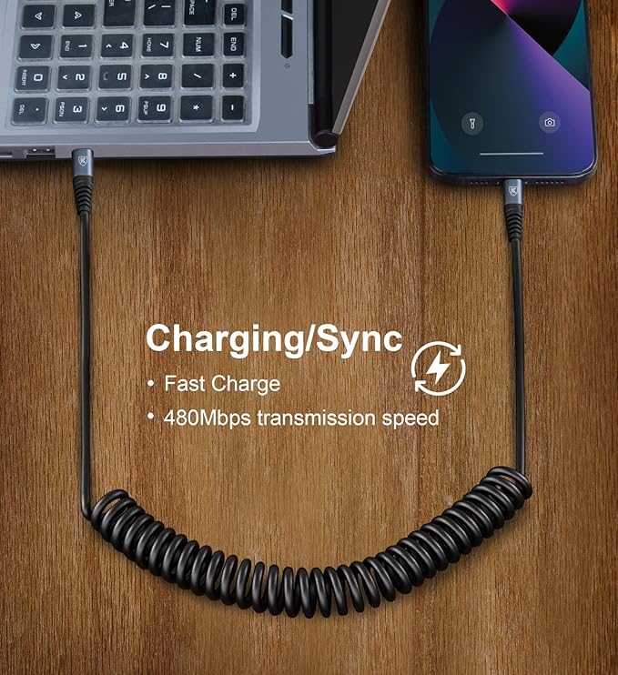 USB C to Lightning Cable 3FT 2Pack, Coiled iPhone Charger Fast Charging - Image 5