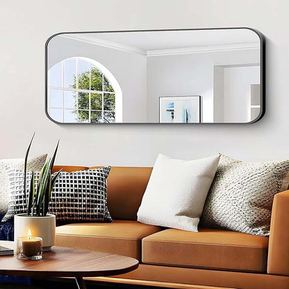 Bathroom Mirror, 48 x 24 inch Black Rectangle Wall Mirror, Metal Framed - Image 2