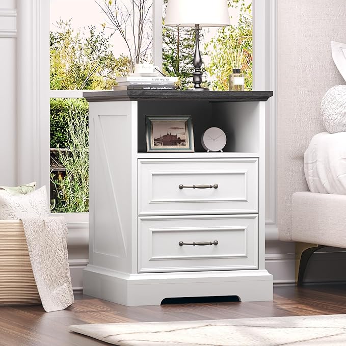Nightstand with Charging Station, Rustic Farmhouse Wood Small Dresser, Bedside by Thacuok