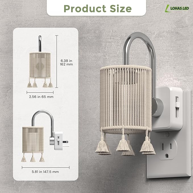 L LOHAS LED Night Lights Plug into Wall, 2 Pack Boho Fabric Cylinder Night Light - Image 5