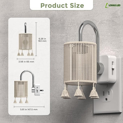 L LOHAS LED Night Lights Plug into Wall, Boho Fabric Cylinder Night Light - Image 5