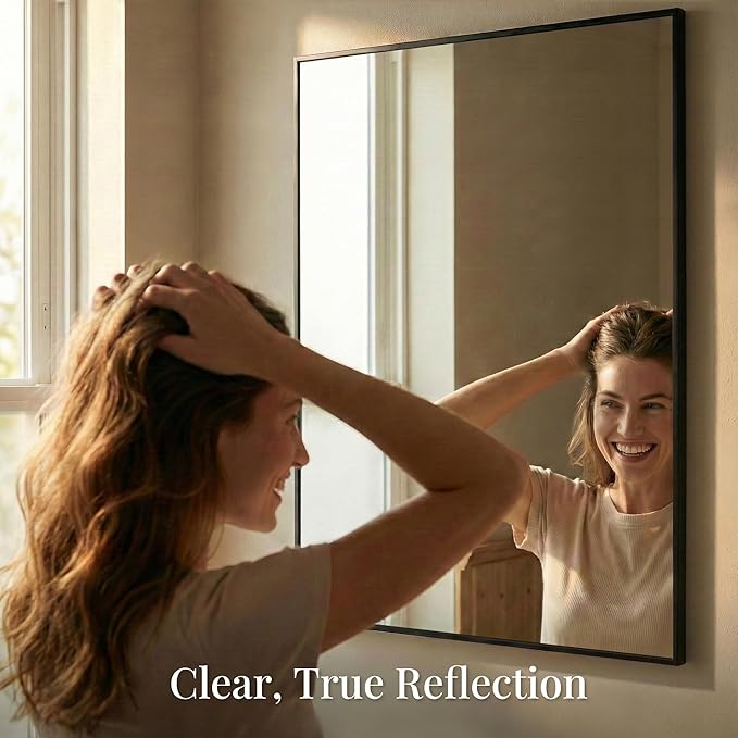 40"x30" Black Bathroom Mirror for Wall, Metal Framed Vanity Mirror Over Sink - Image 3