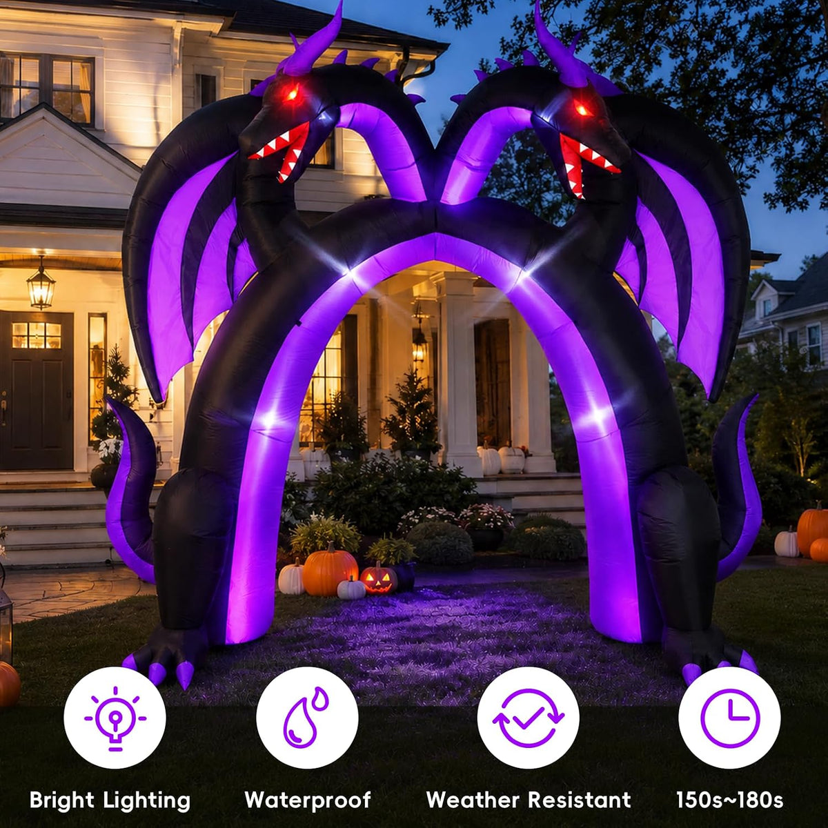 10FT Halloween Inflatable Dragon Archway, Double Headed Walk Through Decor