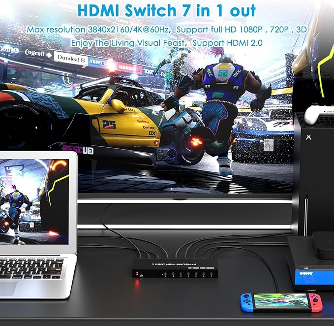 7 Way HDMI Switch 4k@60Hz HDMI Switcher 7 in 1 Out HDCP 2.0 Manual HDMI 2.0 Hub - Image 6