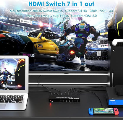 7 Way HDMI Switch 4k@60Hz HDMI Switcher 7 in 1 Out HDCP 2.0 Manual HDMI 2.0 Hub - Image 6