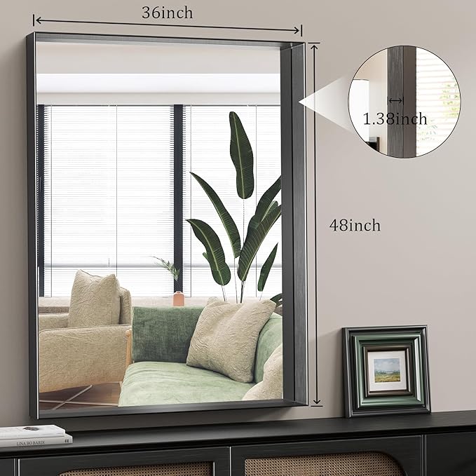 Koonmi 36x48 Inch Black Metal Framed Bathroom Mirror - Image 7