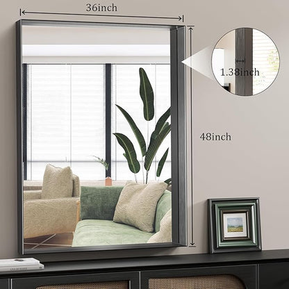Koonmi 36x48 Inch Black Metal Framed Bathroom Mirror - Image 7