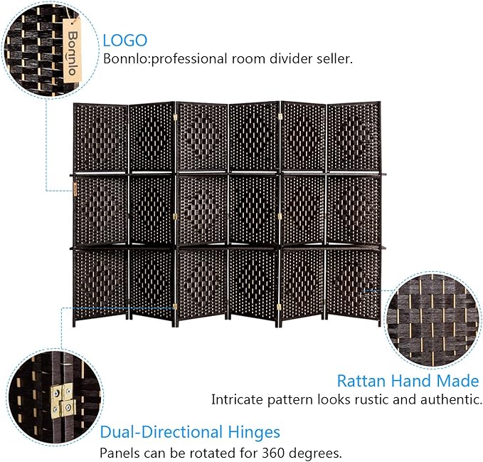 Bonnlo Upgraded Heavy Duty 6FT Tall Rattan Room Divider Screens - Image 3