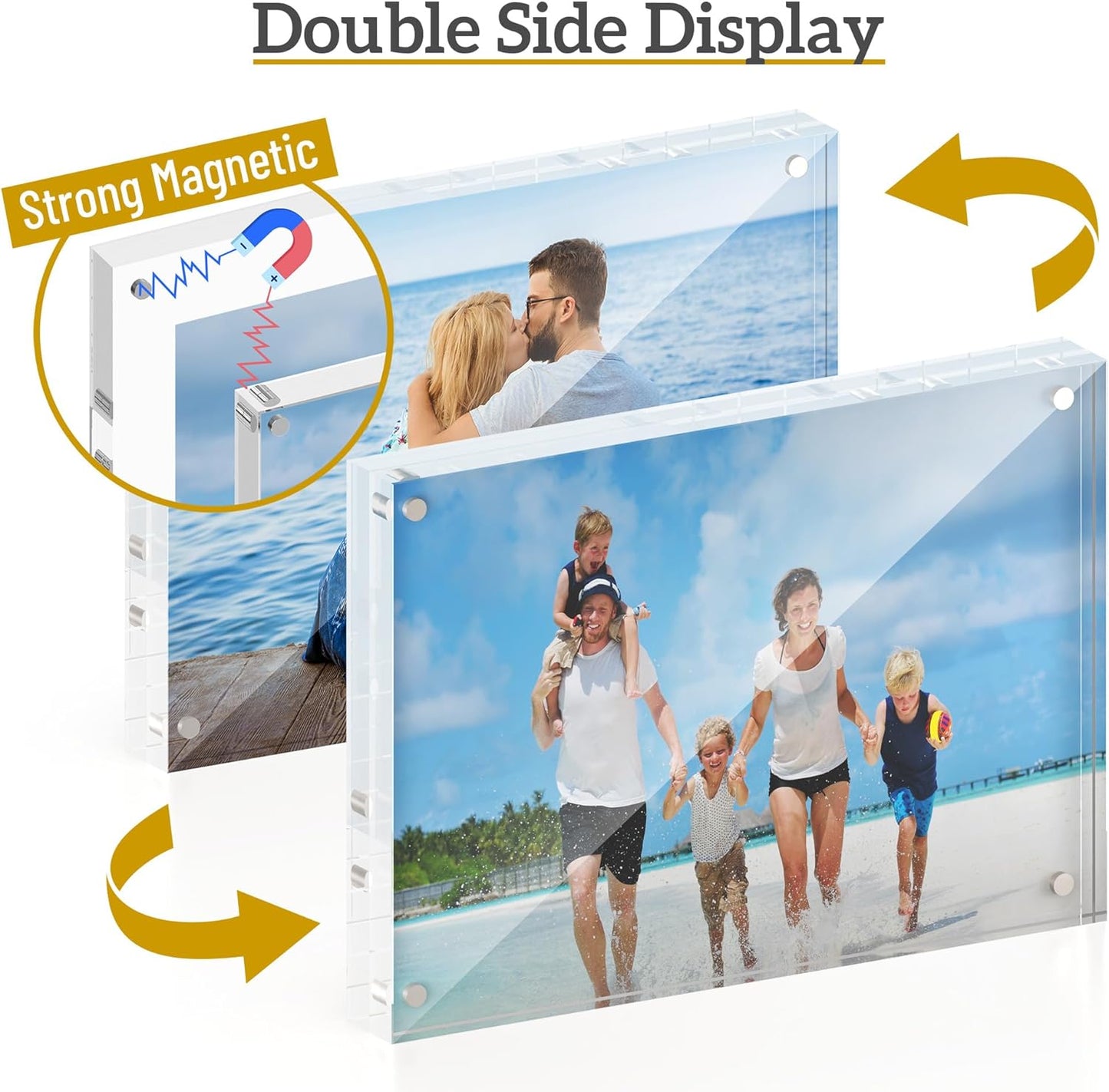 ATZYmolin 3 Pack 5x7 Acrylic Picture Frame, Magnetic Double Sided | 20mm Thick Frameless Clear Transparent Photo Frame, Self Standing for Desktop Tabletop, with Microfiber Cloth