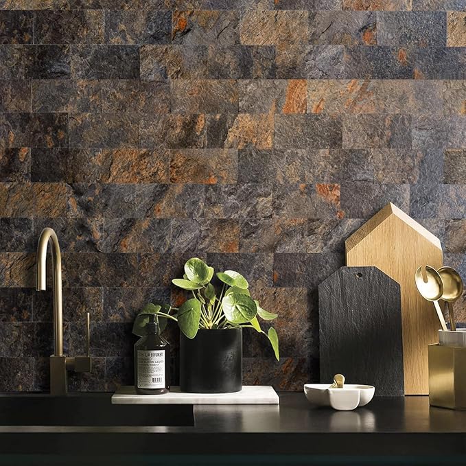 AULIGET 200 Pieces Rust Slate Peel and Stick Backsplash Wall Tiles, Laundry Room - Image 8