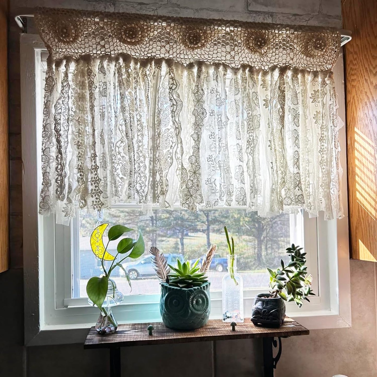 Boho Kitchen Curtains Short Shabby Chic Lace curtain for Bedroom Handmade Cotton Crochet Lace Kitchen Valance Country Cottage Cafe Curtain 16 inch Long Bohemian Wedding Decor 30x16 Inch,Cream