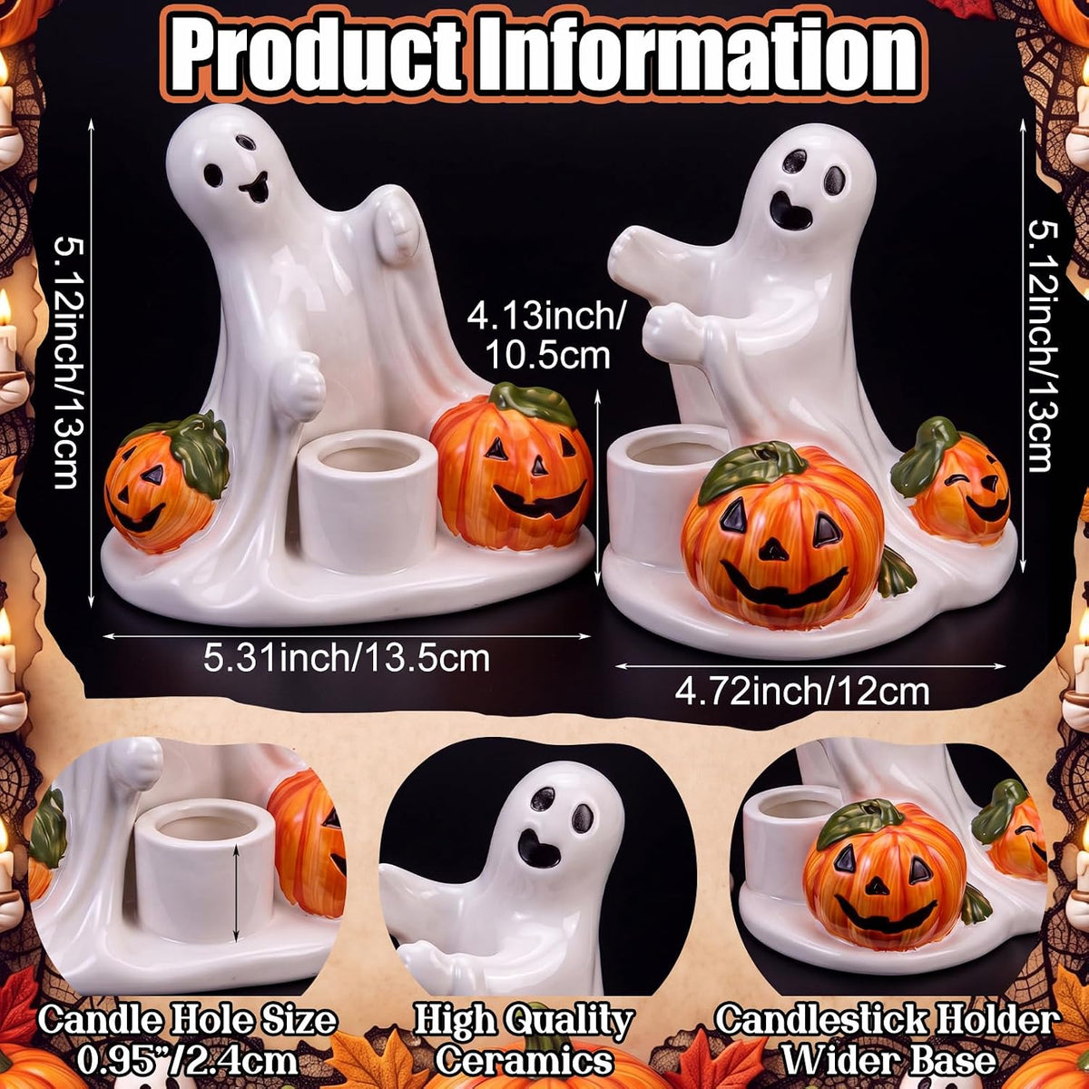 Vesici 2 Pcs Halloween Pumpkin and Ghost Candle Holder for Centerpieces