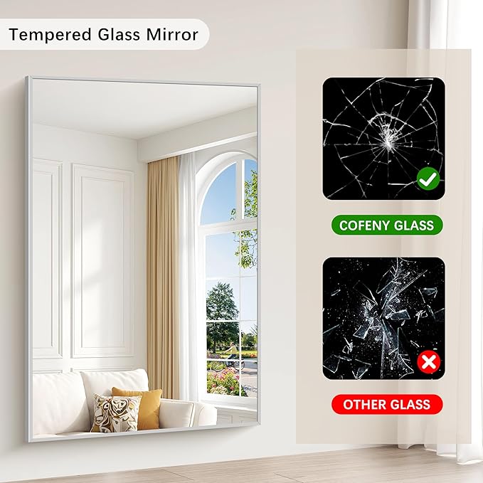 40x60inch Silver Bathroom Mirror, Large Rectangular Wall Mirrors - Image 9