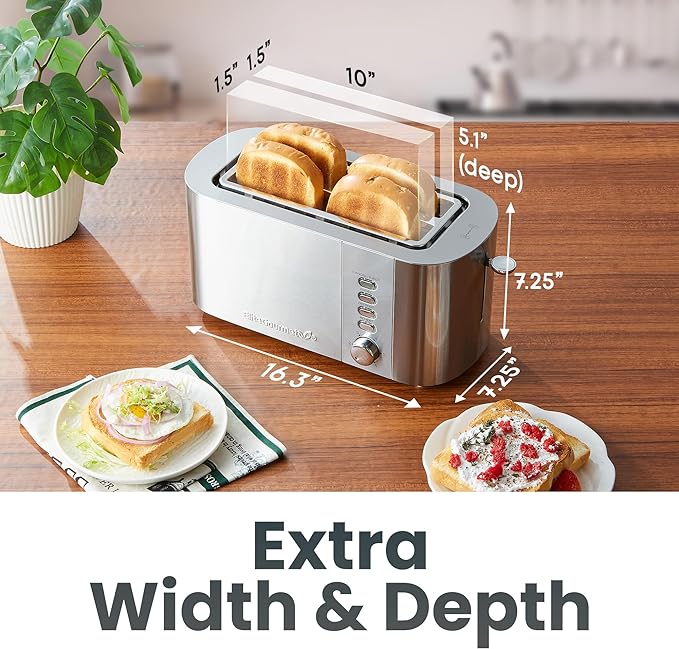 Elite Gourmet ECT4123 Long Slot 4 Slice Toaster, Extra Wide 1.5" and 5.1" Deep - Image 6