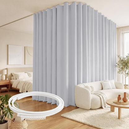RYB HOME Room Divider Curtain with Flexible Track Wall/Ceiling Mount | Drape for Sliding Door/Living Room/Bedroom/Blackout, Floor to Ceiling with Hooks, Greyish White, W100 x L108, 1 Panel