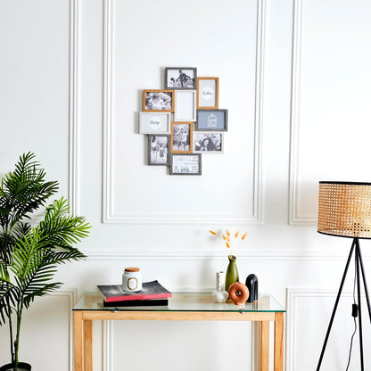 HOME DECO FACTORY - HD4213 – Multi-Photo Frame for 10 Photos Wood and White Souvenir Decoration – Beige Brown