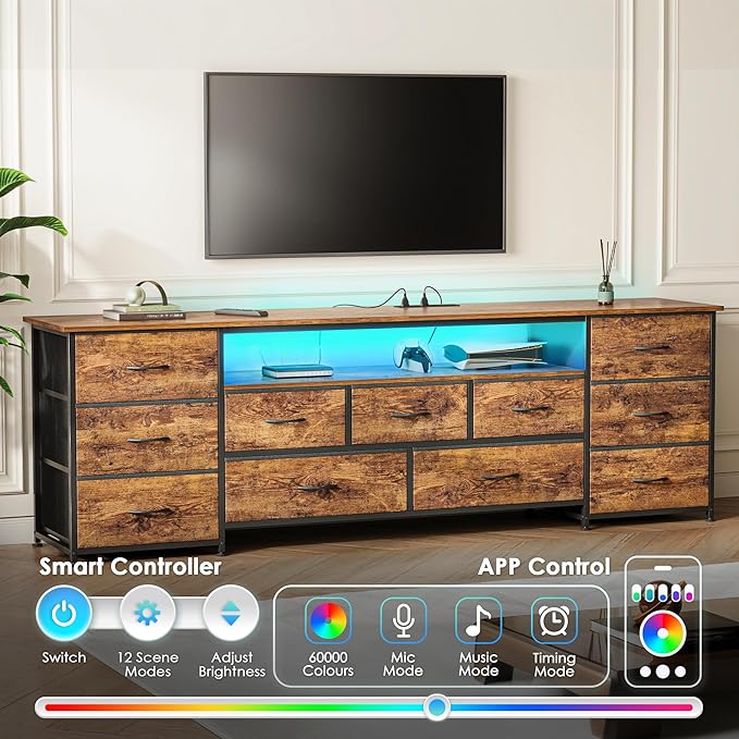 Huuger 70 Inch TV Stand for 75, 80 Inch TV, 11 Drawer Long Dresser - Image 4