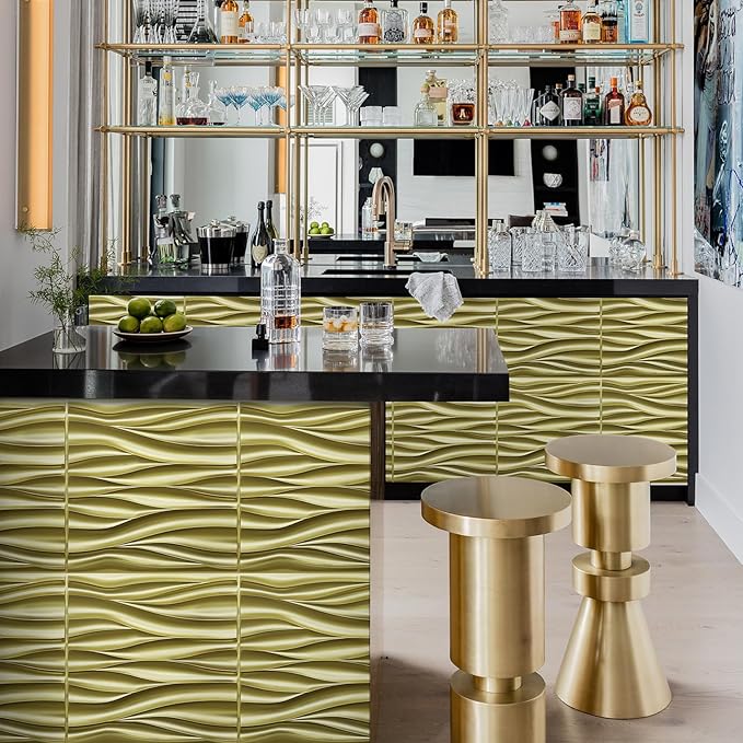 STICKGOO 3D Wall Panels for Interior Wall Decor, Champaign Gold Wave Design - Image 5