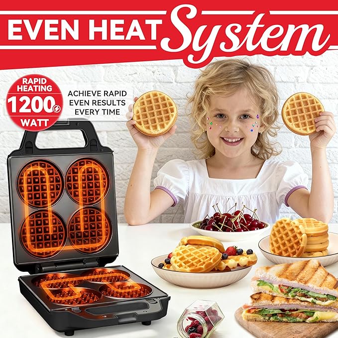 2 in 1 Mini Waffle Maker with Removable Plates, Panini Press Sandwich Maker - Image 3