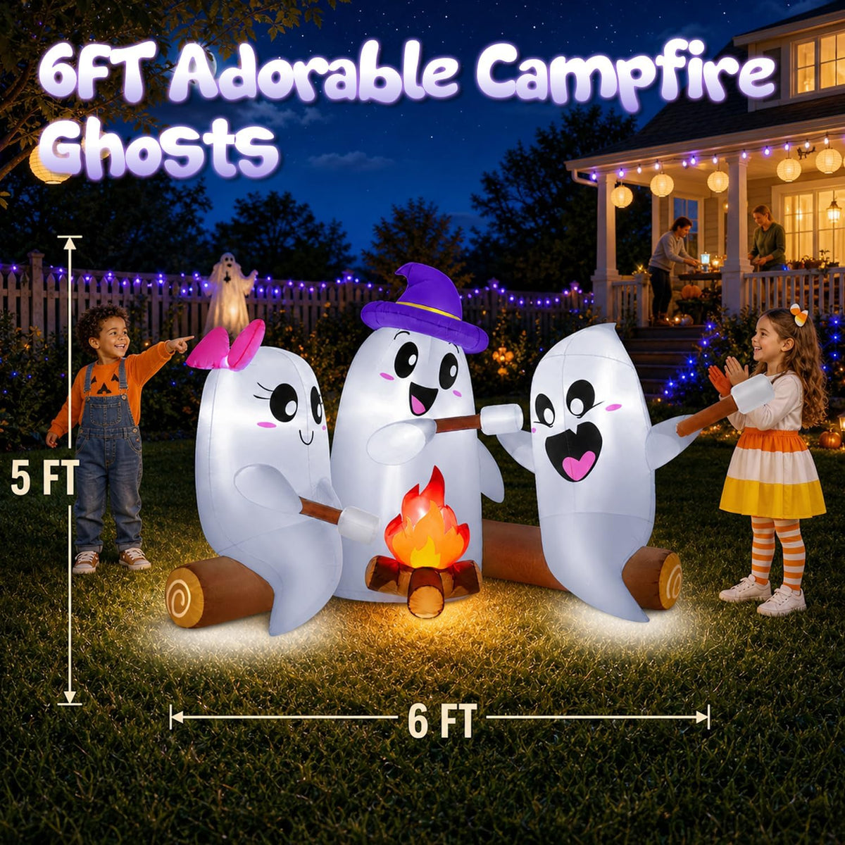 zukakii 6FT Long Halloween Inflatables Decorations Outdoor Campfire Ghosts Ad...