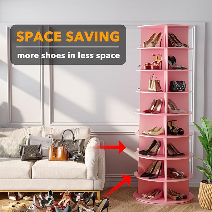 SpaceAid 8 Tier Rotating Shoe Rack Tower, Spinning Shoe Display Lazy Susan - Image 3