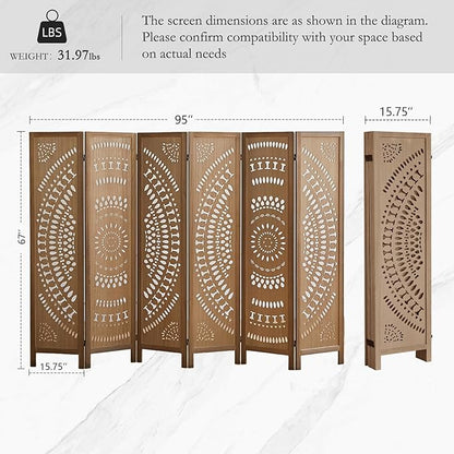 ALeesing 6 Panel Wood Room Divider Fully Assembled, Decorative Room Dividers - Image 2