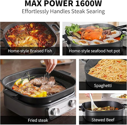 6-Quart Electric Skillet with Grill | Non-Stick PFOA-Free Ceramic-Coated Pot - Image 5