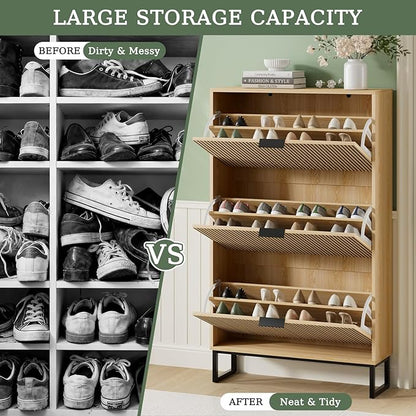 Shoe Cabinet Storage with 3 Flip Drawers, Shoe Organizer Cabinet - Image 6