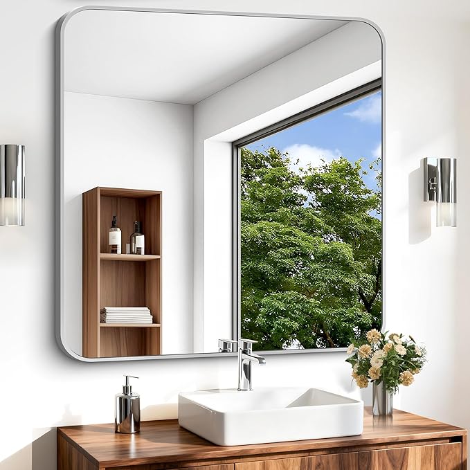 Silver Bathroom Mirror, 36 x 36 Inch Square Mirrors by WelcometoCIVENO