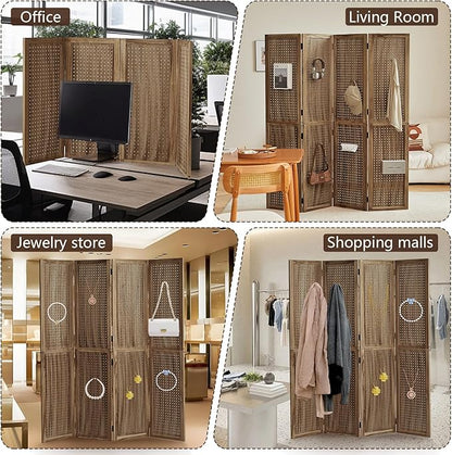 Leesinwing 4 Panel Wooden Room Dividers, 5.6FT High Plug-in Folding Screen Made - Image 9