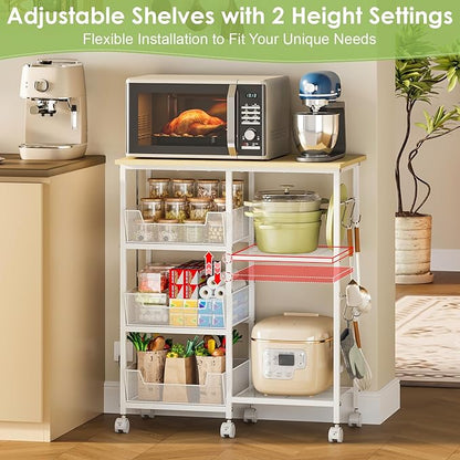 Rolling Kitchen Storage Microwave Cart & Kitchen Island on Wheels, Adjustable - Image 3
