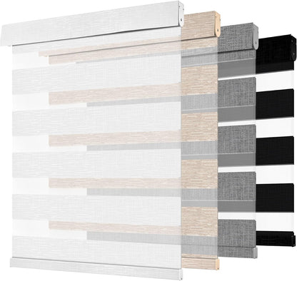 Cordless Zebra Blinds for Windows, Pure White, 58" W x 72" H | Dual Layer Light Control for Day and Night,Light Filtering & Blackout Window Blinds,Easy to Install Zebra Blind for Home