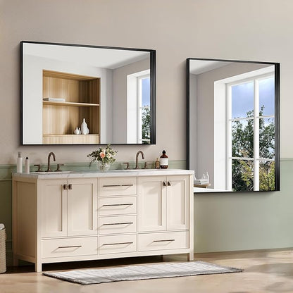 CIRCUMI Black Bathroom Mirror, Brushed Finish, Tempered Glass, Large Mirror - Image 6