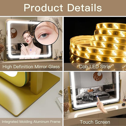 FENNIO Gold Vanity Mirror with Lights 22"x19", LED Lighted Makeup Mirror - Image 7