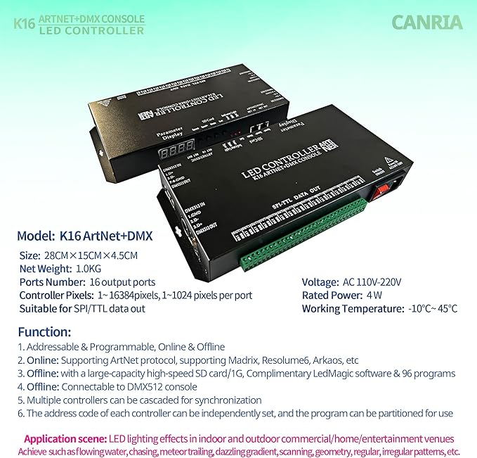CANRIA K16 ARTNET+DMX CONSOLE LED CONTROLLER, Professional Lighting Control - Image 2