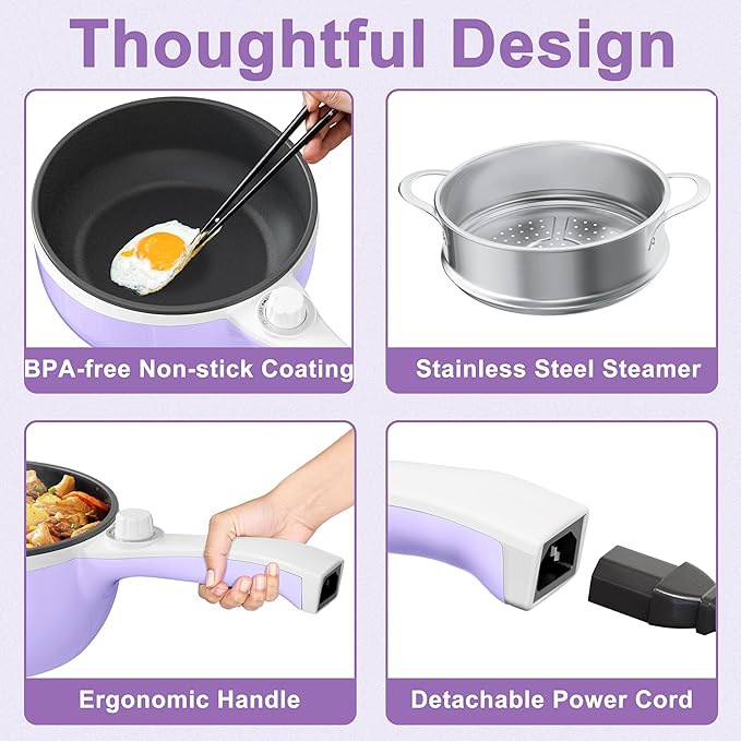 Dezin Hot Pot Electric with Steamer Upgraded, Non-Stick Sauté Pan, Rapid - Image 9