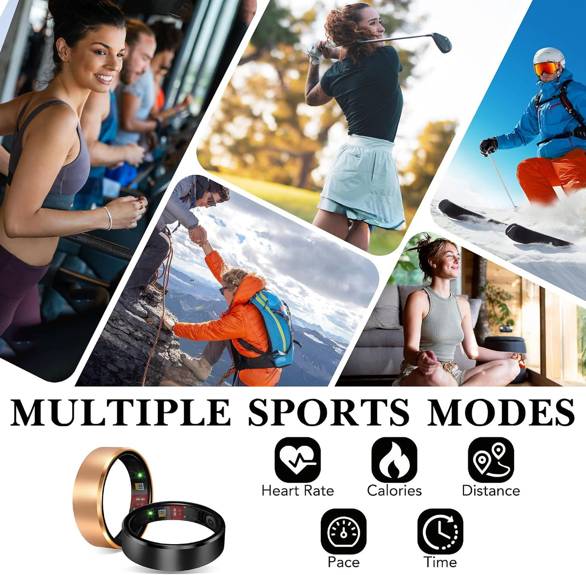 Smart Health Ring Fitness Tracker for Men Women, New Gold 10