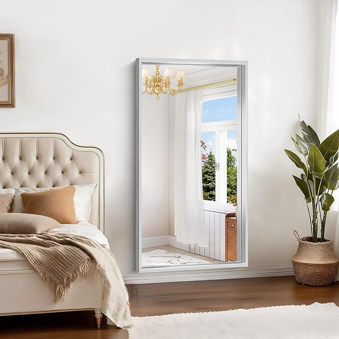 30x55 Silver Bathroom Mirror, Brushed Silver Rectangular Mirror - Image 4