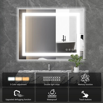 Sweetcrispy 24"x 32" Rectangle LED Bathroom Mirror,Front Light and Backlit, Adjustable Lights and Smart Memory Functionr - Enhanced Anti-Fog Feature, Pure White