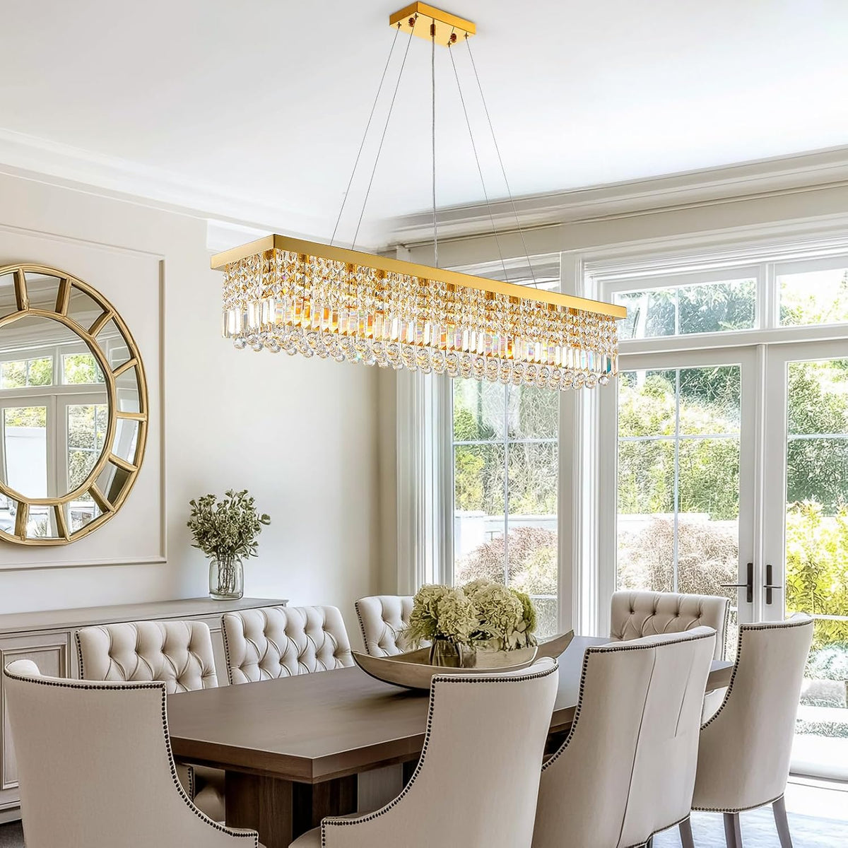 10 lights modern crystal chandelier, gold k9 rectangle shown in use