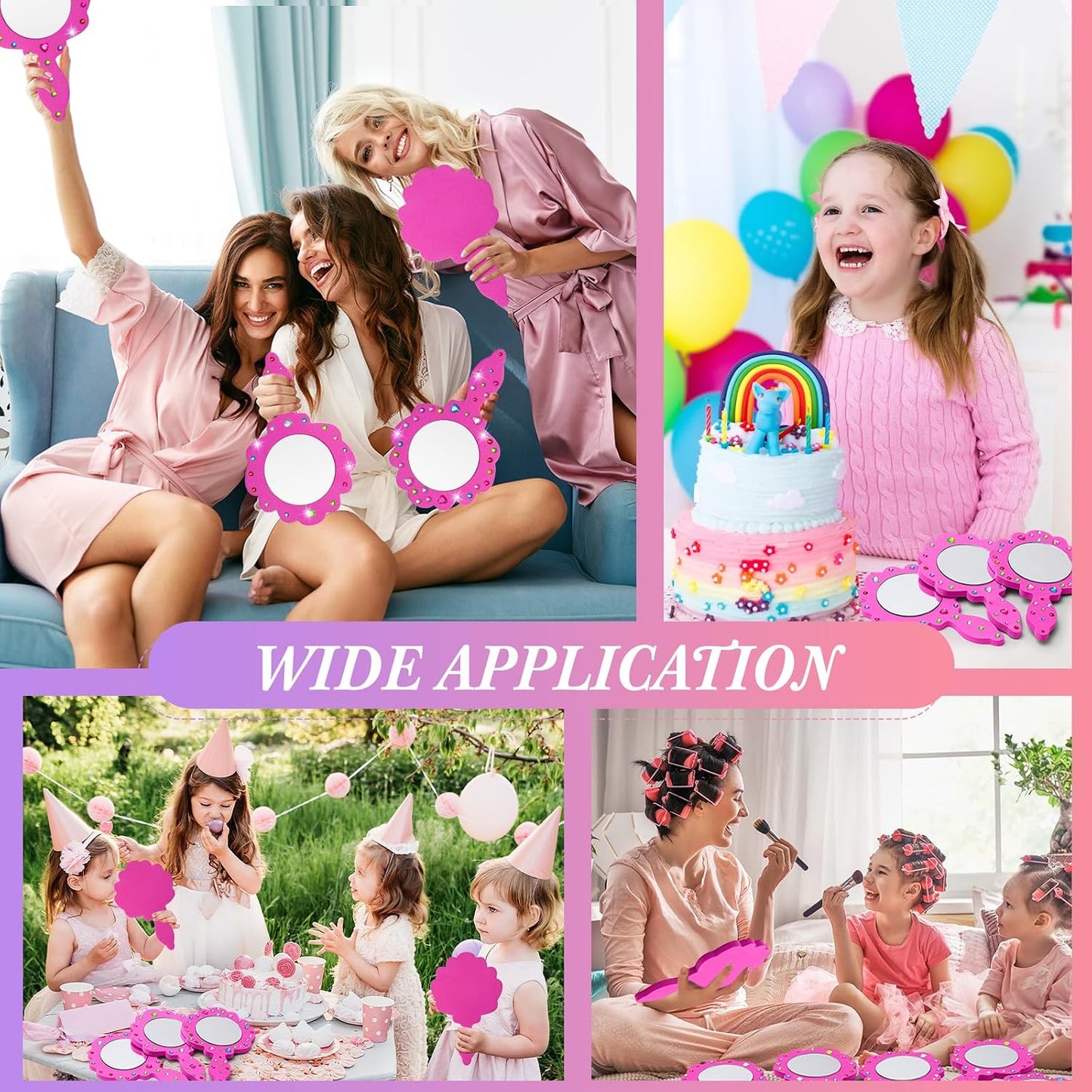 Geetery 20 Pcs Unbreakable Kids Mirror DIY Decorate Your Own Princess Mirror Mermaid Foam Small Crafts Princess Party Decorations(Pink)