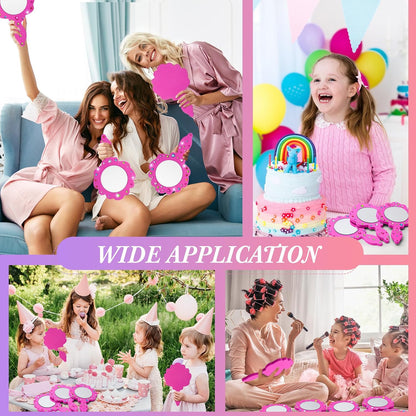 Geetery 20 Pcs Unbreakable Kids Mirror DIY Decorate Your Own Princess Mirror Mermaid Foam Small Crafts Princess Party Decorations(Pink)
