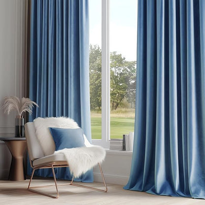 FMFUNCTEX Velvet Blackout Curtains Blue Thermal Insulated Curtains - Image 6