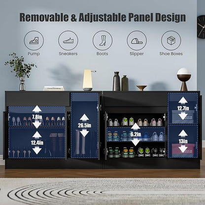 Shoe Cabinet Storage with 3 Doors, Freestanding Shoe Cabinet with Drawer & - Image 4